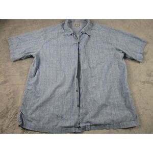 LL Bean Shirt Mens Large Blue‎ Geometric Loop Collar Button Up Short Sleeve
